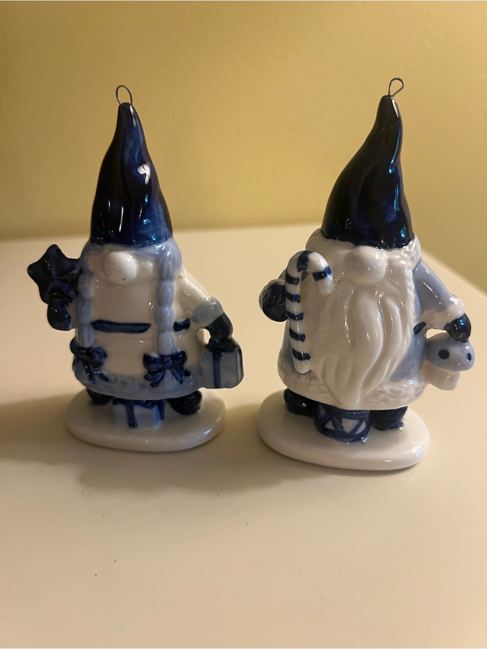 Pair of Christmas Blue and White Gnome Ornaments